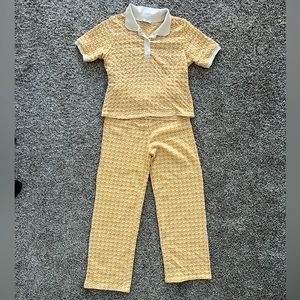 Zara Yellow and White Jacquard top and pant set